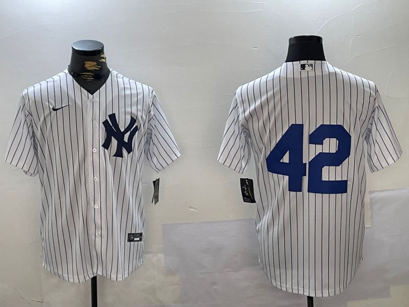 Men New York Yankees #42 No Name White Stripe Fashion Nike 2024 MLB Jersey style 5